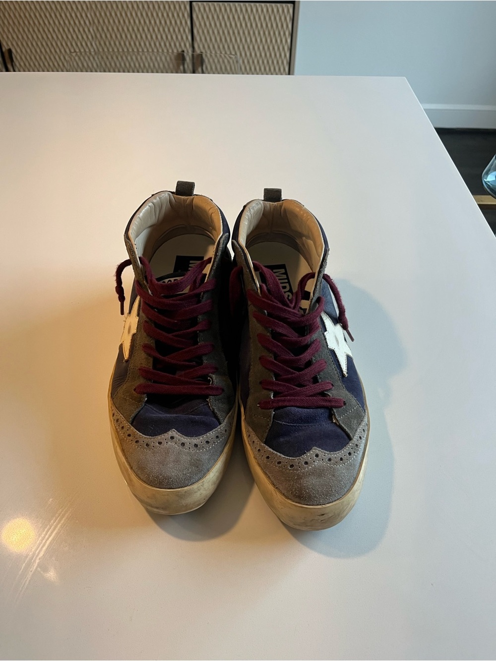 Golden Goose Navy, Burgundy and Beige Midstar High-Top Sneaker